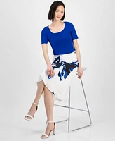 Anne Klein Womens Sweater Top Floral Midi Skirt