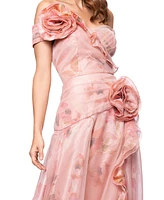 Betsy & Adam Women's Off-The-Shoulder Floral Organza Ball Gown