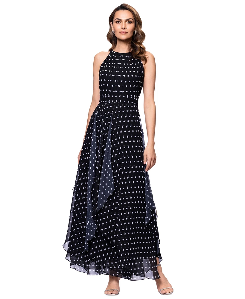 Betsy & Adam Petite Halter-Neck Sleeveless A-Line Gown