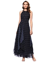 Betsy & Adam Petite Halter-Neck Sleeveless A-Line Gown