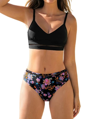 Cupshe Women's V Neck Crisscross Back Self Tie Ladder Trim Bikini Sets