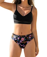 Cupshe Women's V Neck Crisscross Back Self Tie Ladder Trim Bikini Sets
