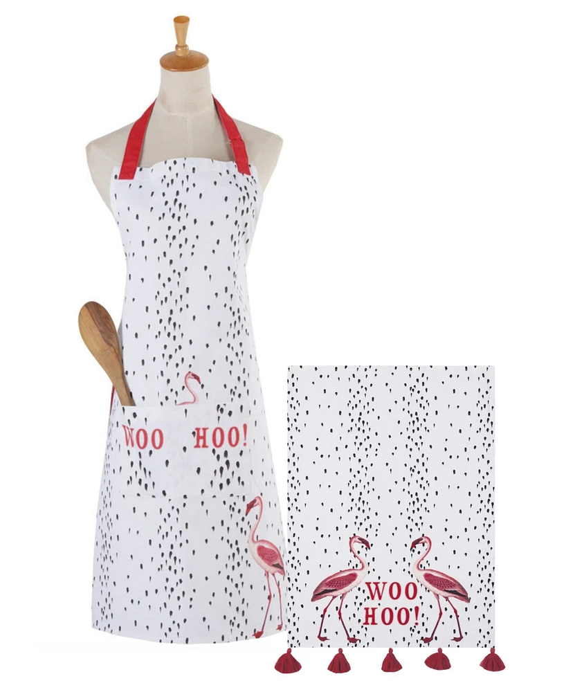 Yvonne Ellen Flamingo Cotton Apron and Kitchen Towel Set