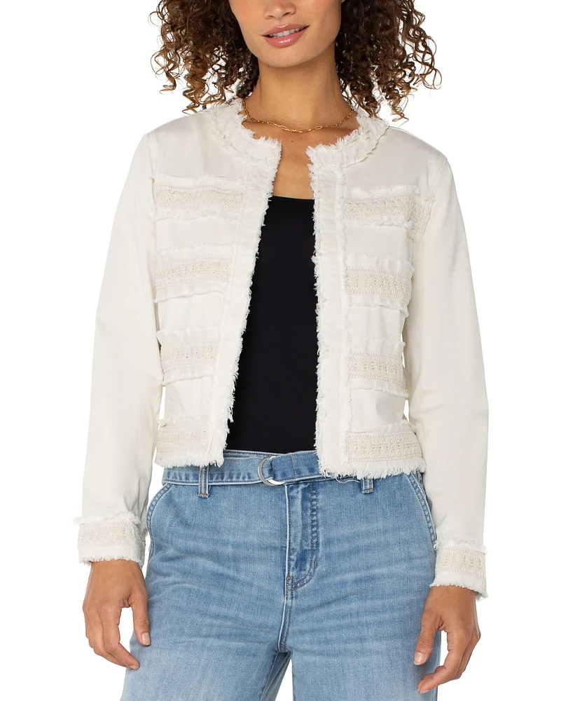 Liverpool Los Angeles Women's Collarless Jacket with Fray and Lace Detail