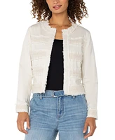 Liverpool Los Angeles Women's Collarless Jacket with Fray and Lace Detail