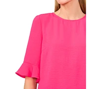 CeCe Women's Rumple Crewneck 3/4-Sleeve Ruffled Cuff Blouse
