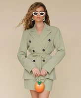 Avec Les Filles Women's Double-Breasted Belted Gingham Blazer