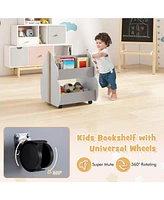 Kids Wooden Bookshelf with Universal Wheels