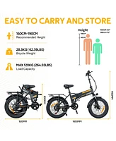 Electric Bike for Adults 20" x4.0 Fat Tire Electric Bicycle with 750W Motor, Foldable Ebkie with 48V 12AH Removable Battery E Bike Long Range 20-55mil