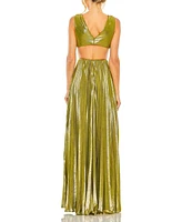 Mac Duggal Women's Pleated Metallic Cutout Gown
