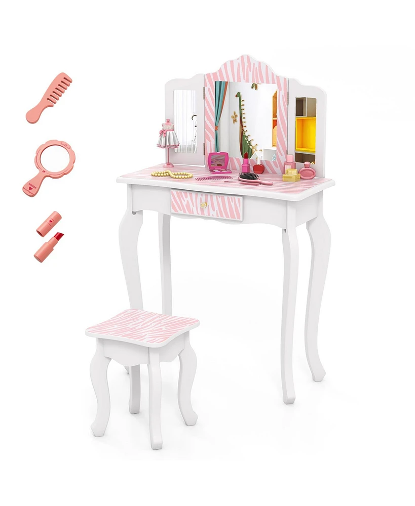 Kids Vanity Set with Drawer and 3 Makeup Accessories