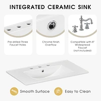 30" Bathroom Vanity with Sink Top, Bathroom Cabinet with Open Storage Shelf and Two Drawers