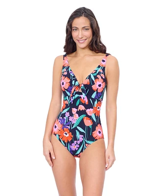 Profile by Gottex Women's Marguerite V Neck Underwire One-Piece Swimsuit