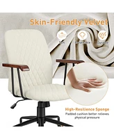 Velvet Home Office Chair with Wooden Armrest