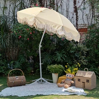LAGarden 6Ft Fringe Patio Umbrella with Push Button Tilt Carry Bag UV30+ Outdoor Beach Yard Pool Party Deck Purple Stripe