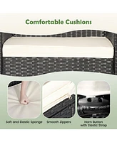 Gymax 5 Piece Patio Rattan Conversation Set Outdoor Wicker Sofa Set with 2 Ottomans