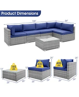 Gymax 6 Piece Rattan Sectional Sofa Set Patio Conversation Furniture Set w/ Cushions