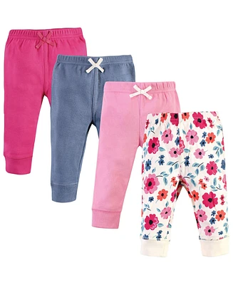 Touched by Nature Baby Girls Organic Cotton Pants 4pk, Garden Floral, 0-3 Months