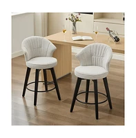 Set of 2 Swivel Bar Stools, Chenille Upholstered Counter Height Chairs with Wing-Back & Solid Wood Legs-The Pop Home