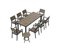 10-Piece Aluminum Outdoor Patio Dining Set with Rectangle Table, Small Side Table and 8-Stackable Chairs