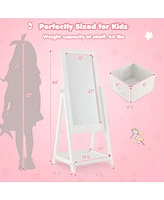 Kids Full Length Mirror 360 Degree Rotatable Dressing Mirror with Storage Bin