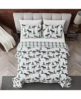 Linery & Co. Moose Evergreens Microfiber Quilt Set With Shams