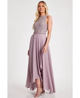 Quiz Women's Embellished High Neck Chiffon Skirt Maxi