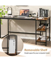 55 Inch Modern Industrial Style Study Writing Desk with 2 Storage Shelves