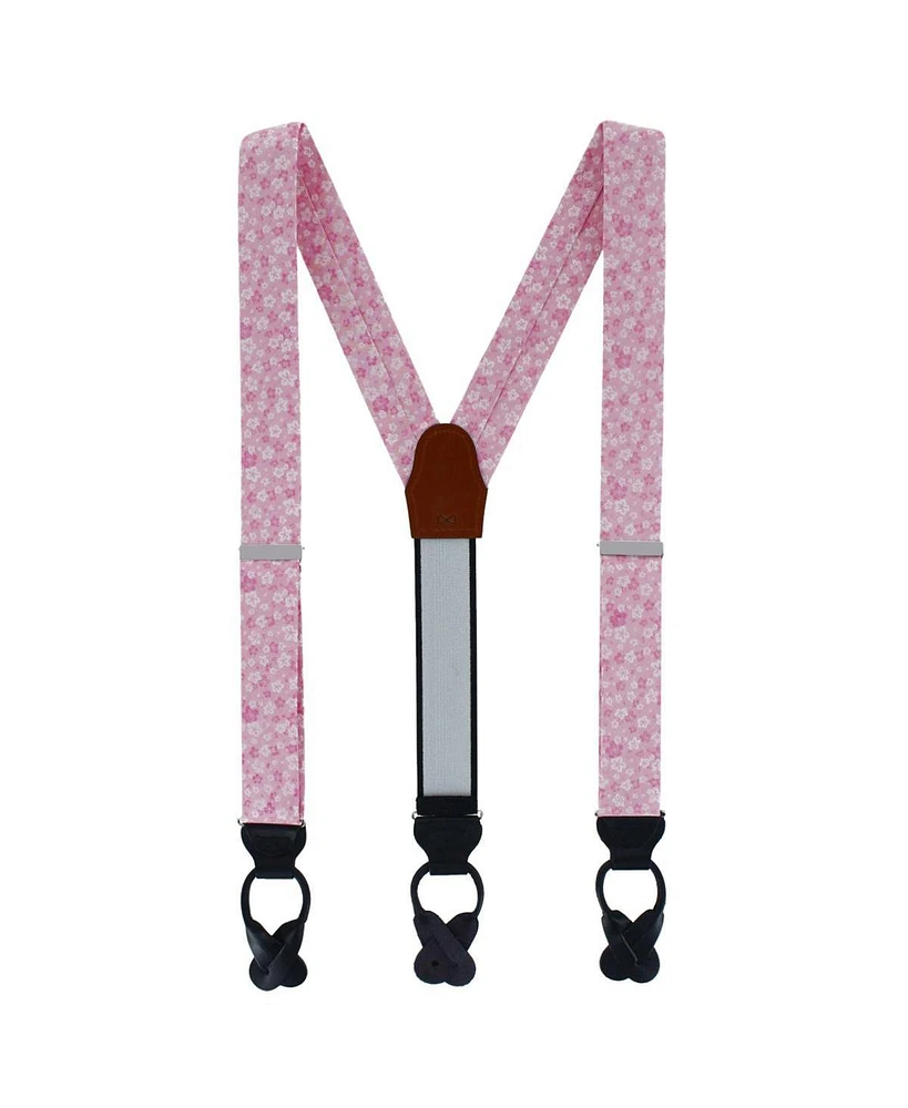 Trafalgar Men's Hanami Cherry Blossom Burst Linen Blend Novelty Button End Suspenders