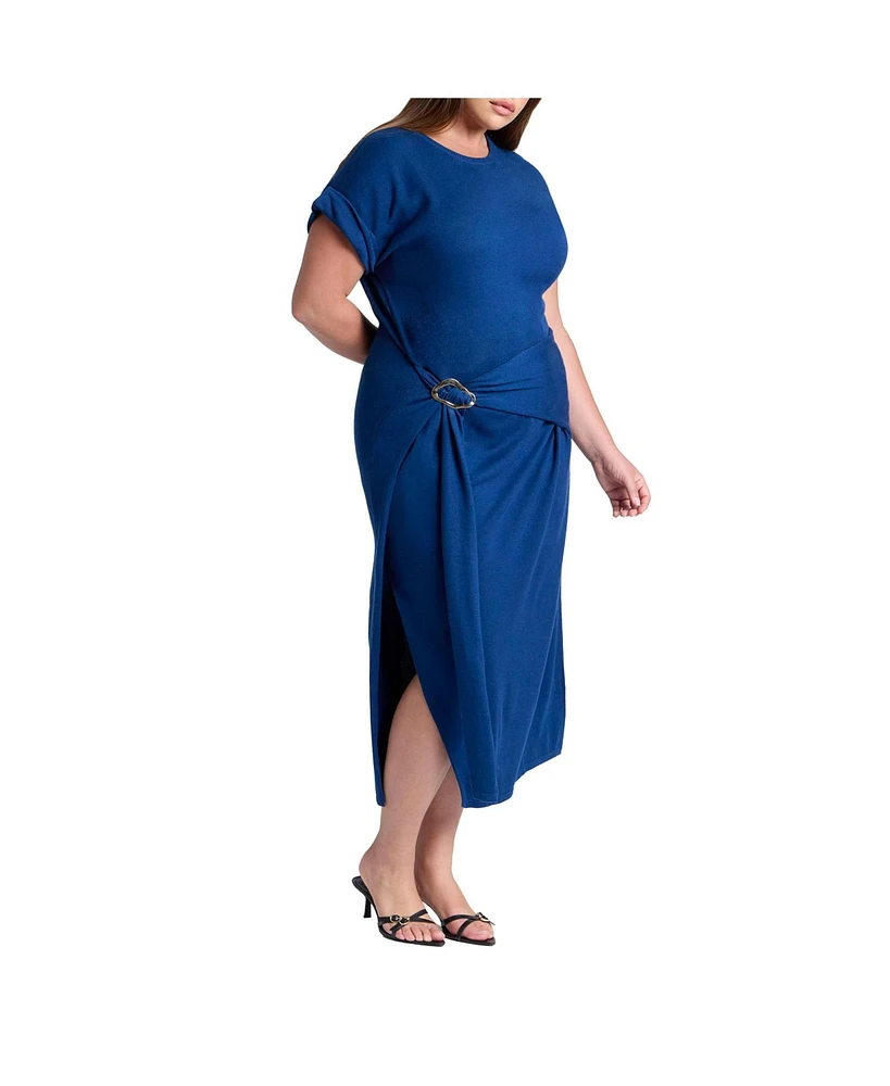 Eloquii Plus Rolled Sleeve Midi Dress With Buckle