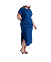 Eloquii Plus Rolled Sleeve Midi Dress With Buckle