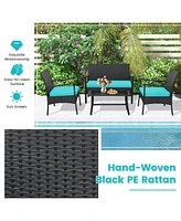 Gymax Piece Outdoor Pe Wicker Furniture Conversation Set Patio Rattan w/ Table Sofa Chair
