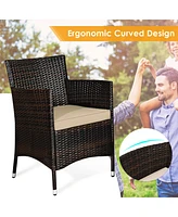 Gymax Set of 4 Outdoor Patio Rattan Conversation Furniture Set w/ Cushion Table