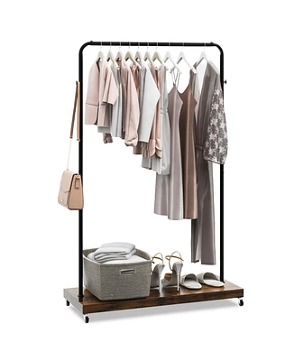 Rolling Garment Rack with Hanging Hooks and Bottom Storage Shelf