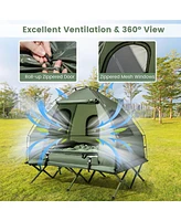 Camping Tent Cot, 5-in-1 Folding Camping Bed with Air Mattress, Pillow, Sleeping Bag, Waterproof Elevated Tent Shelter, Portable Outdoor Sleeping Cot