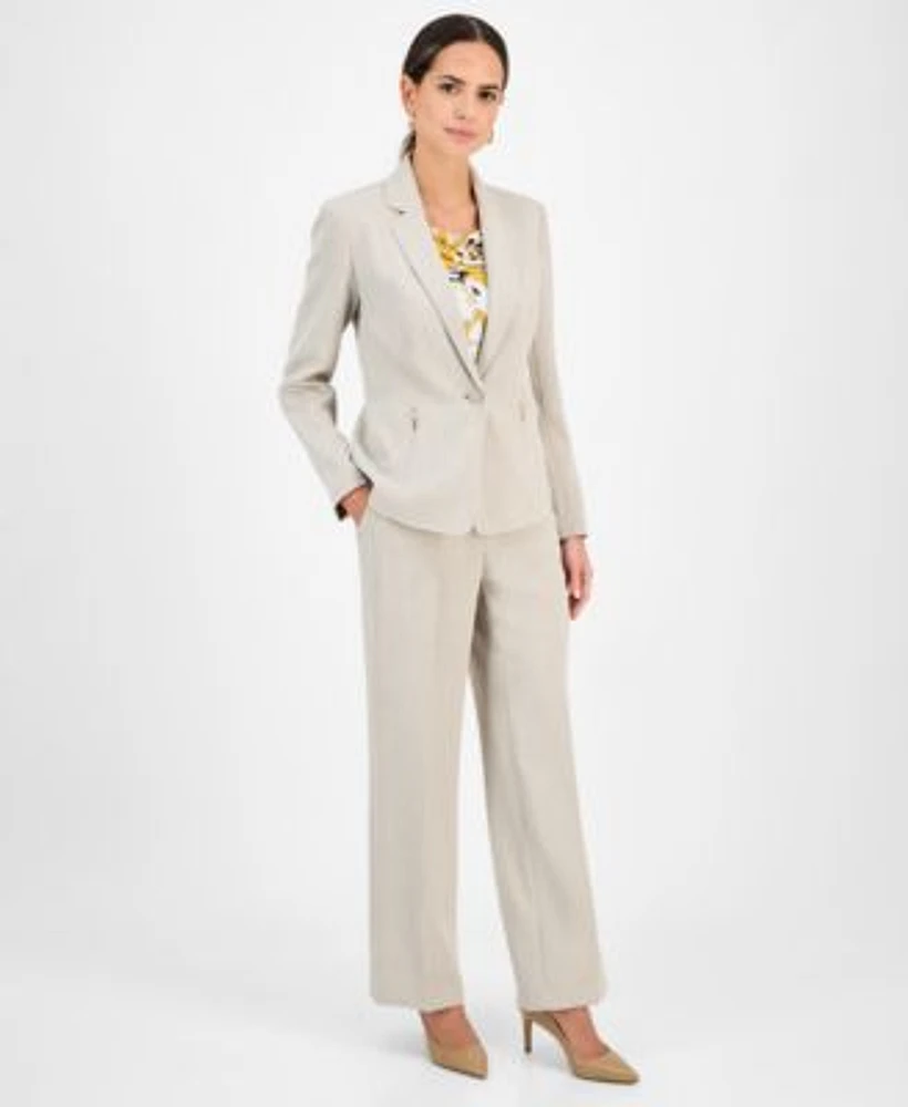 Kasper Womens Notched Collar Blazer Cowlneck Top Crepe Pants Regular Petite