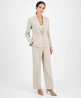 Kasper Womens Notched Collar Blazer Cowlneck Top Crepe Pants Regular Petite