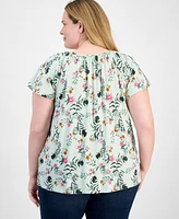 Style & Co Plus Printed Flutter-Sleeve Top, Exclusively at Macy's