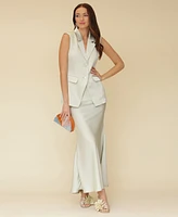 Avec Les Filles Women's Notched Collar Belted-Back Long Vest