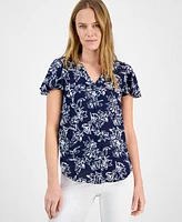 Ak Anne Klein Women's Printed V-Neck Flutter-Sleeve Tunic