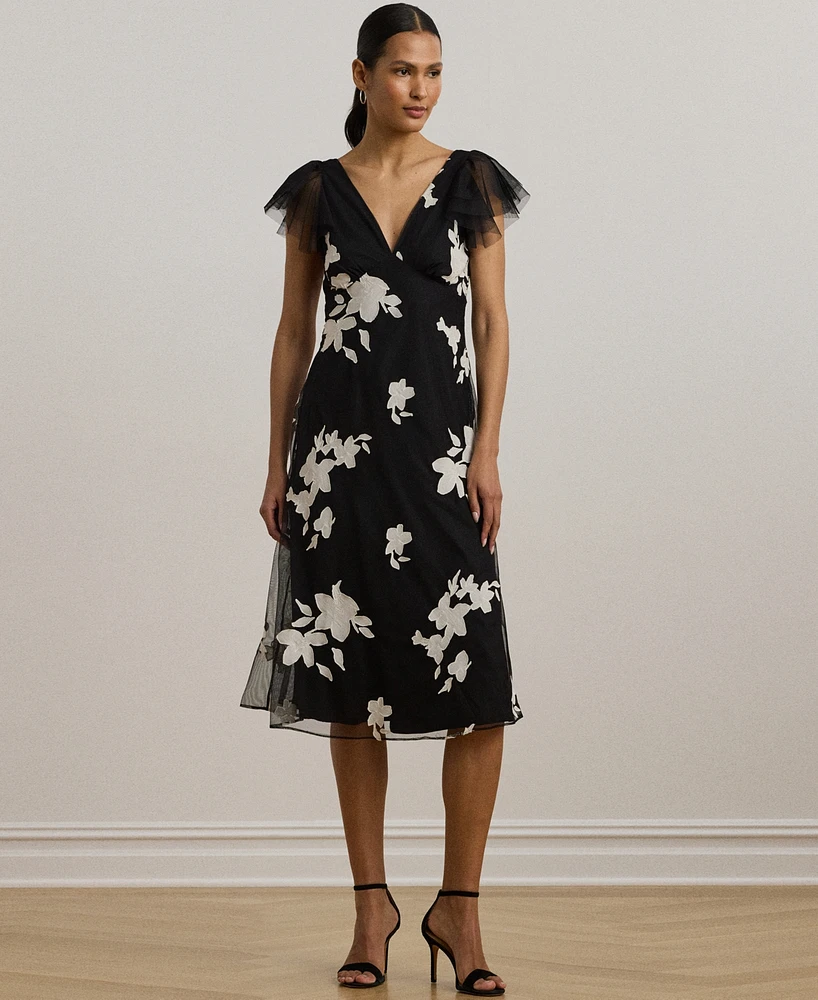 Lauren Ralph Women's Floral-Applique Tulle Cocktail Dress