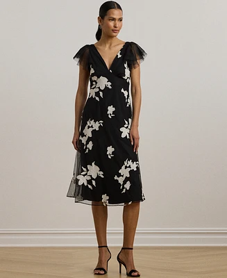 Lauren Ralph Women's Floral-Applique Tulle Cocktail Dress