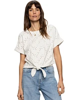 Sanctuary Women's Cotton All Day Eyelet Tie-Front Tee