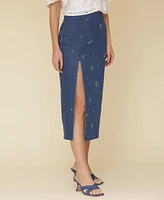 Avec Les Filles Women's Embroidered Denim Midi Skirt