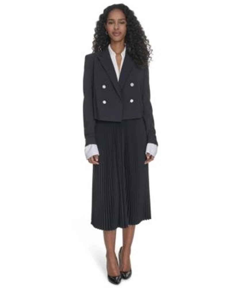Calvin Klein Womens Double Breasted Cropped Jacket Pleated Pull On Midi Skirt