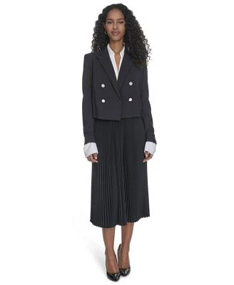 Calvin Klein Womens Double Breasted Cropped Jacket Pleated Pull On Midi Skirt