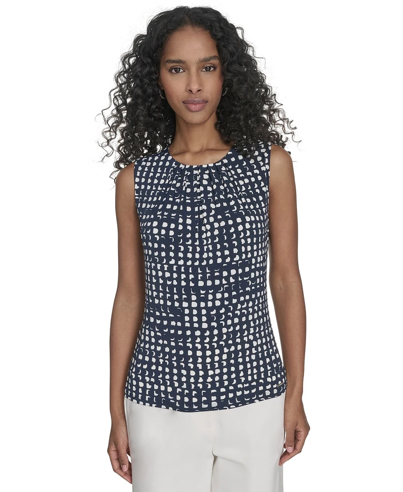 Calvin Klein Women's Printed Pleat-Neck Shell