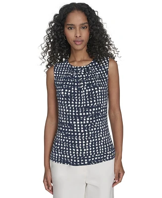 Calvin Klein Women's Printed Pleat-Neck Shell
