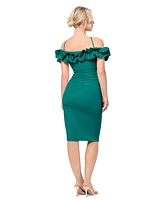 Xscape Petite Off-The-Shoulder Ruffled Scuba Crepe Bodycon Dress
