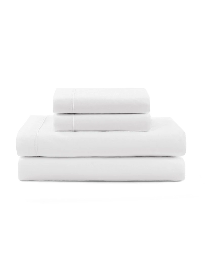 Tommy Hilfiger Solid 200-Thread Count Hem Stripe Cotton Percale -Pc. Sheet Set